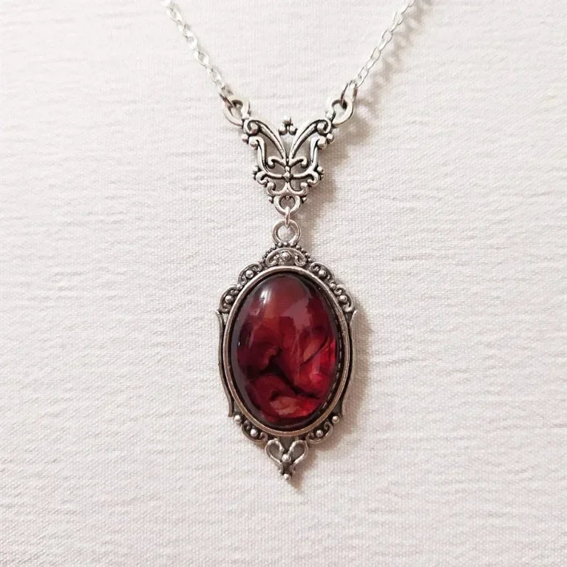 Gothic Blood Red Quartz Charm Necklace | Vampire Witch Jewelry for Women