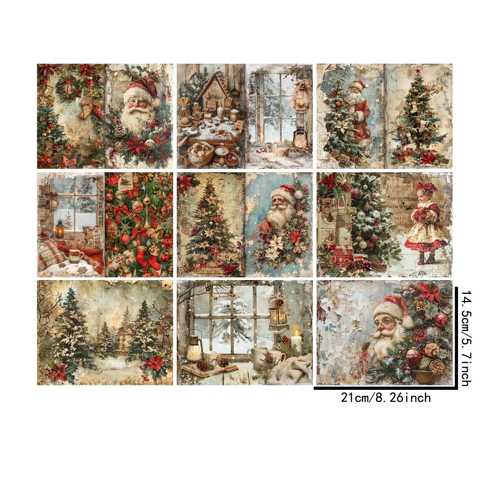 9 Sheets A5 Christmas Retro Santa Girl Vintage Grunge Paper Pack | Scrapbooking Journal Planner