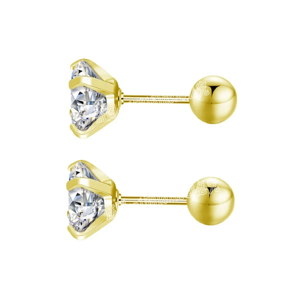 Stainless Steel Titanium Tragus Stud Earrings | 4 Prong Zircon Crystal Cartilage Jewelry