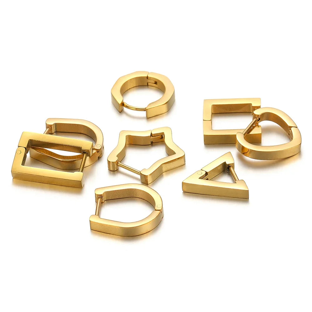 2pcs Geometric Stainless Steel Hoop Earrings | Trendy Daily Wear for Men Women