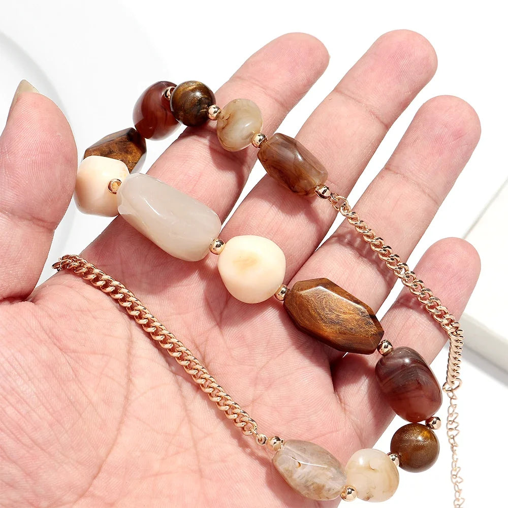 Vintage Acrylic Irregular Beaded Chain Necklace | Geometric Clavicle Choker Jewelry
