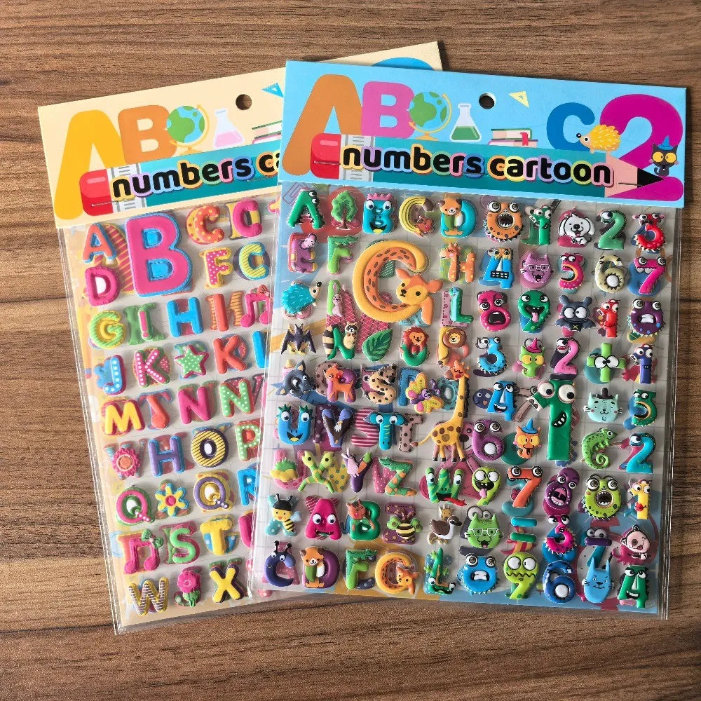 9 Styles Cute Double Layer 3D Foam Stickers | Alphabet Cars Food Cartoon for Notebook Journal Phone Case Decoration