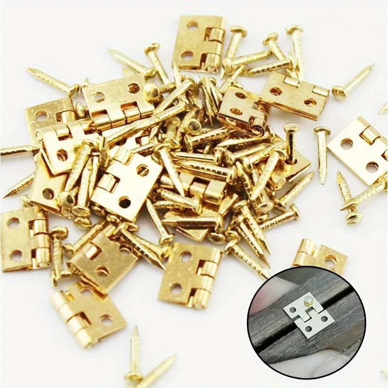 50Pcs Tiny Golden Mini Metal Hinges for 1/12 Dollhouse Miniature Furniture | Cabinet Hardware