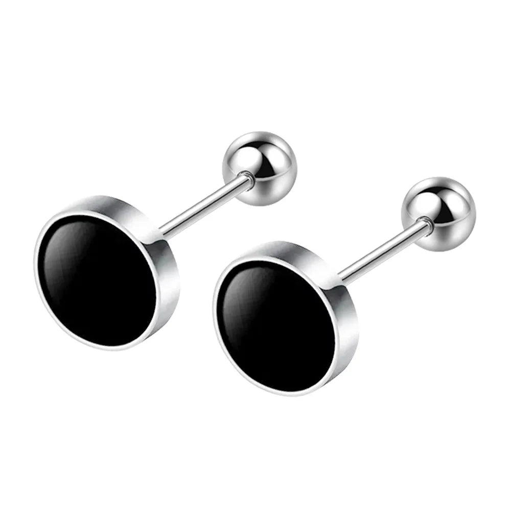 925 Sterling Silver Black Heart Star Stud Earrings | Small Round Earrings for Women