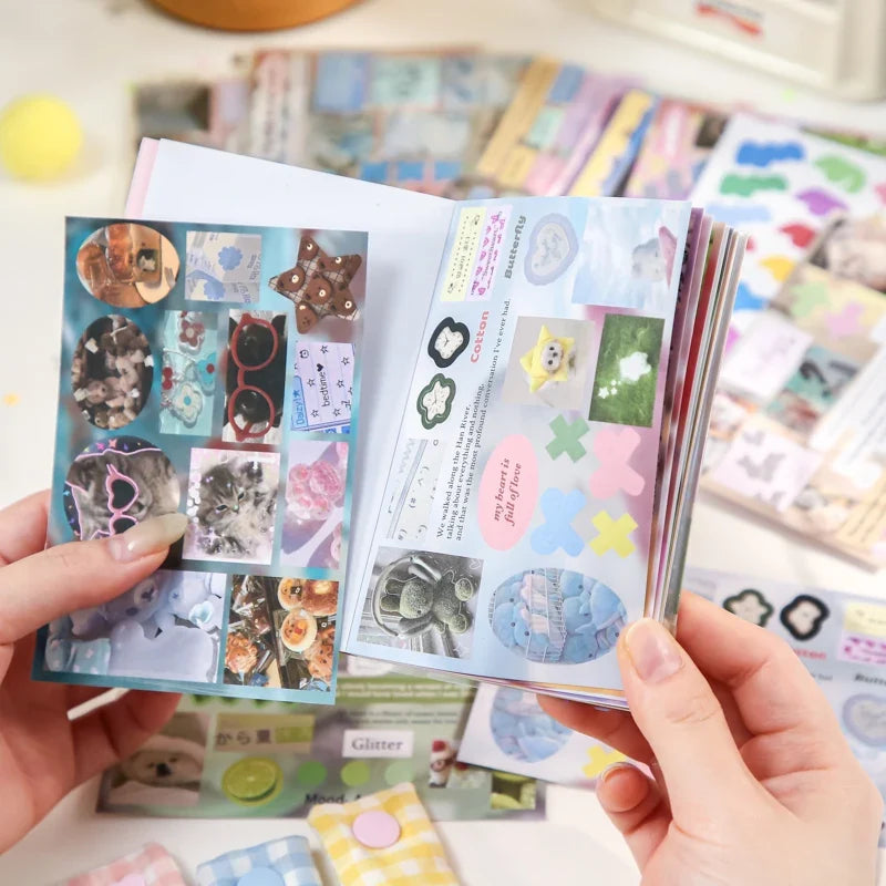 30 Sheets Vintage Retro Memo Sticker Book | Dual Texture Die-Cut Stickers for DIY Crafts