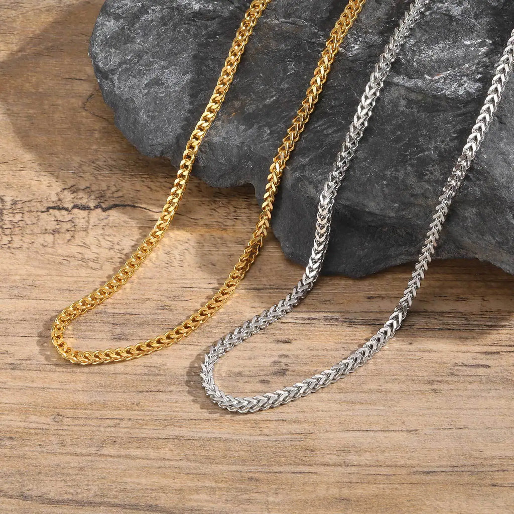 Men's Franco Chain Necklace | 3MM Thick Stainless Steel Gold Necklace