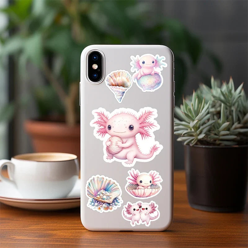 50 Cute Pink Axolotl Stickers | Waterproof Vinyl Animal Decals for Laptop, Water Bottle, and Phone