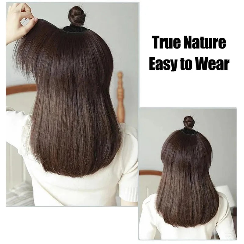 20/30cm Synthetic Straight Hair Extension with 4 Clips | V-Shaped Half Head Invisible Hairpiece