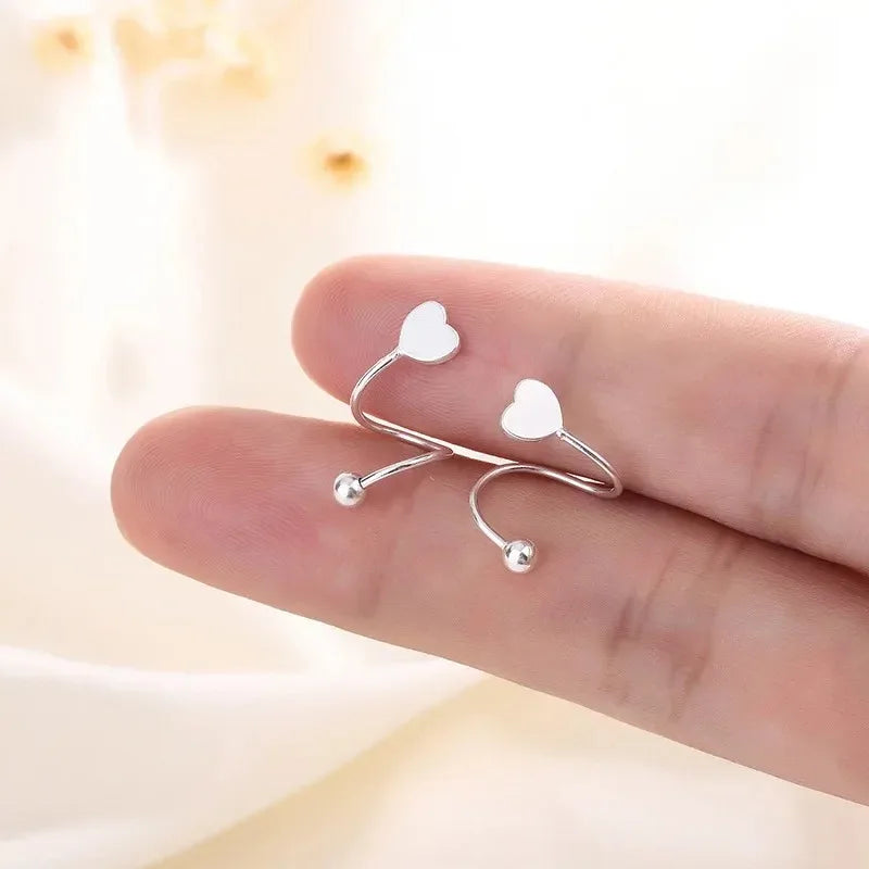 2pcs Stainless Steel Spiral Twisted Stud Earrings | Heart and Star Cartilage Jewelry Set