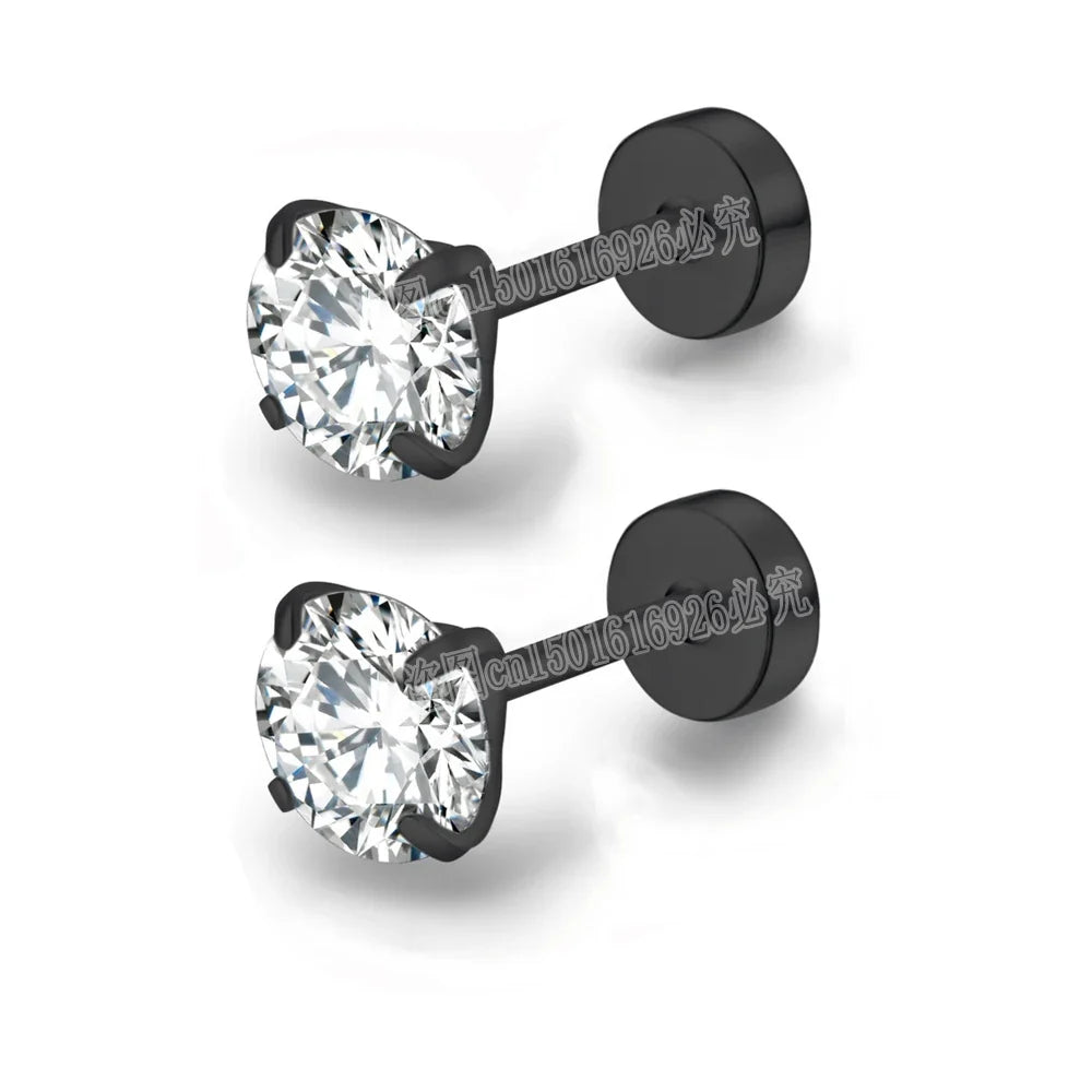 Round Crystal Zircon Stainless Steel Stud Earrings | 4 Color Fashion Non-Allergic Earrings