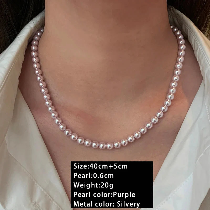 Rose Purple Pearl Bead Choker Necklace | Elegant Korean Jewelry for Women