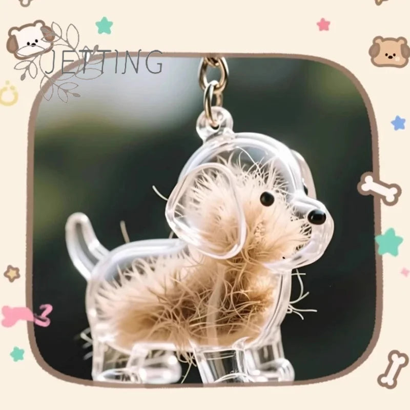 Clear Puppy Hair Memorial Keychain | Pet Fur Keepsake Capsule DIY Pendant
