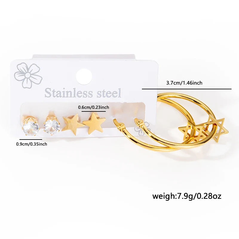 316L Stainless Steel 6 Piece Earring Set | Circle Heart Star Flower Pendant Earrings for Women