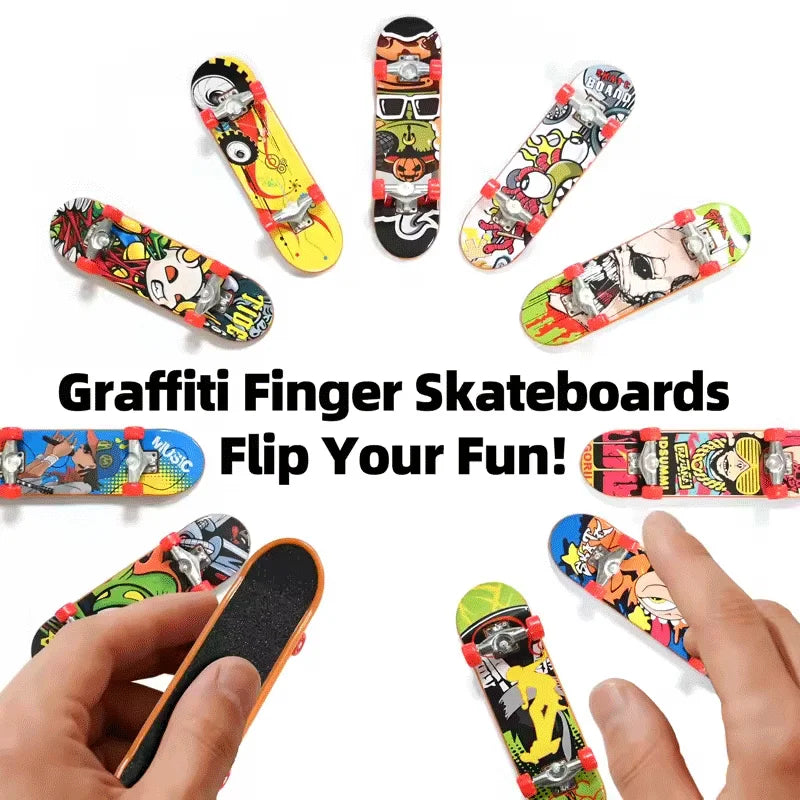 Mini Finger Skateboard Professional Alloy Stand Fingerboard Toy | Cool Graffiti Finger Skate Board Novelty Toys for Kids & Adult