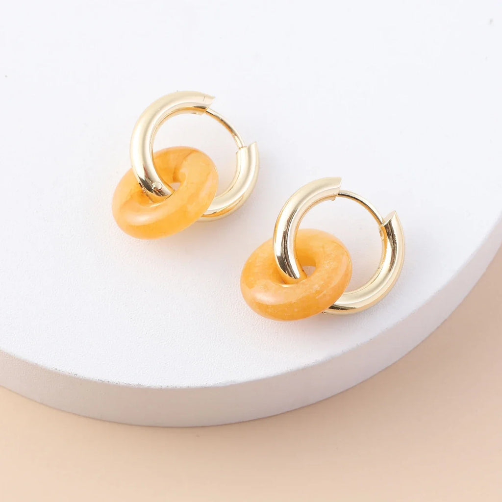 Natural Stone Double Hoop Earrings | Crystal Circle Dangle Drops for Women