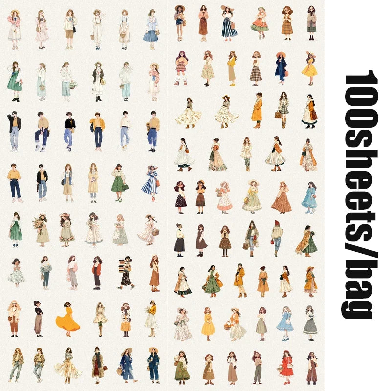 100pcs People Like Clouds Series Stickers | Large Hard Card Decals for DIY Scrapbooking