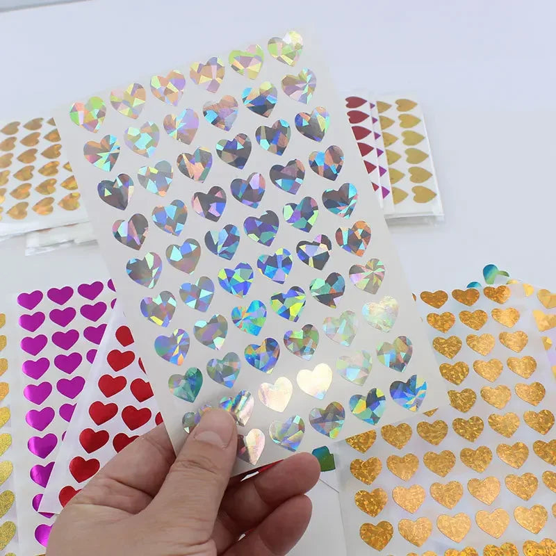 10 Sheets Glitter Heart Stickers | Mini Heart Stickers for DIY Decor
