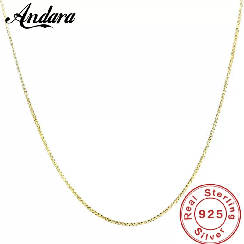 Andara 925 Sterling Silver Gold-Plated Box Chain Necklace | Fashion Basic Choker for Women
