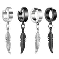 Cross Feather Stud Earrings | Stainless Steel Punk Rock Jewelry for Women and Men