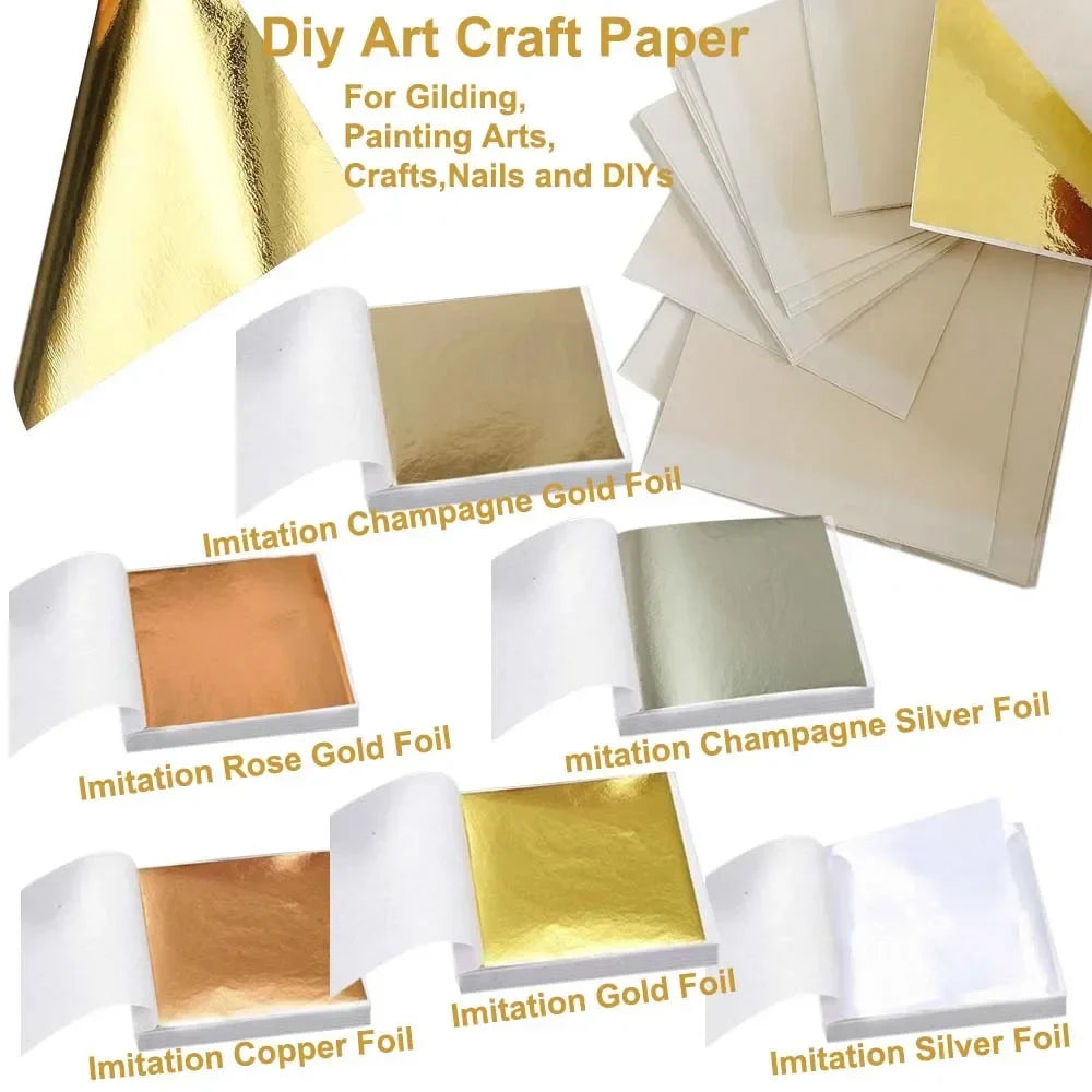 Imitation Gold Leaf Sheets for Crafts | 100pcs Metallic Foil Paper