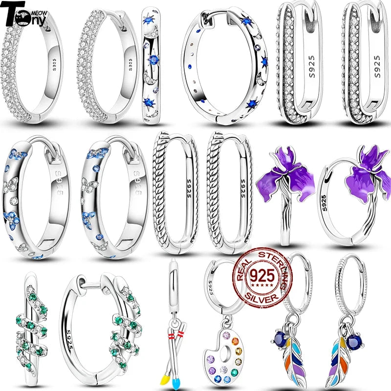 Colorful 925 Sterling Silver Hoop Earrings for Women | Classic Circle Earrings