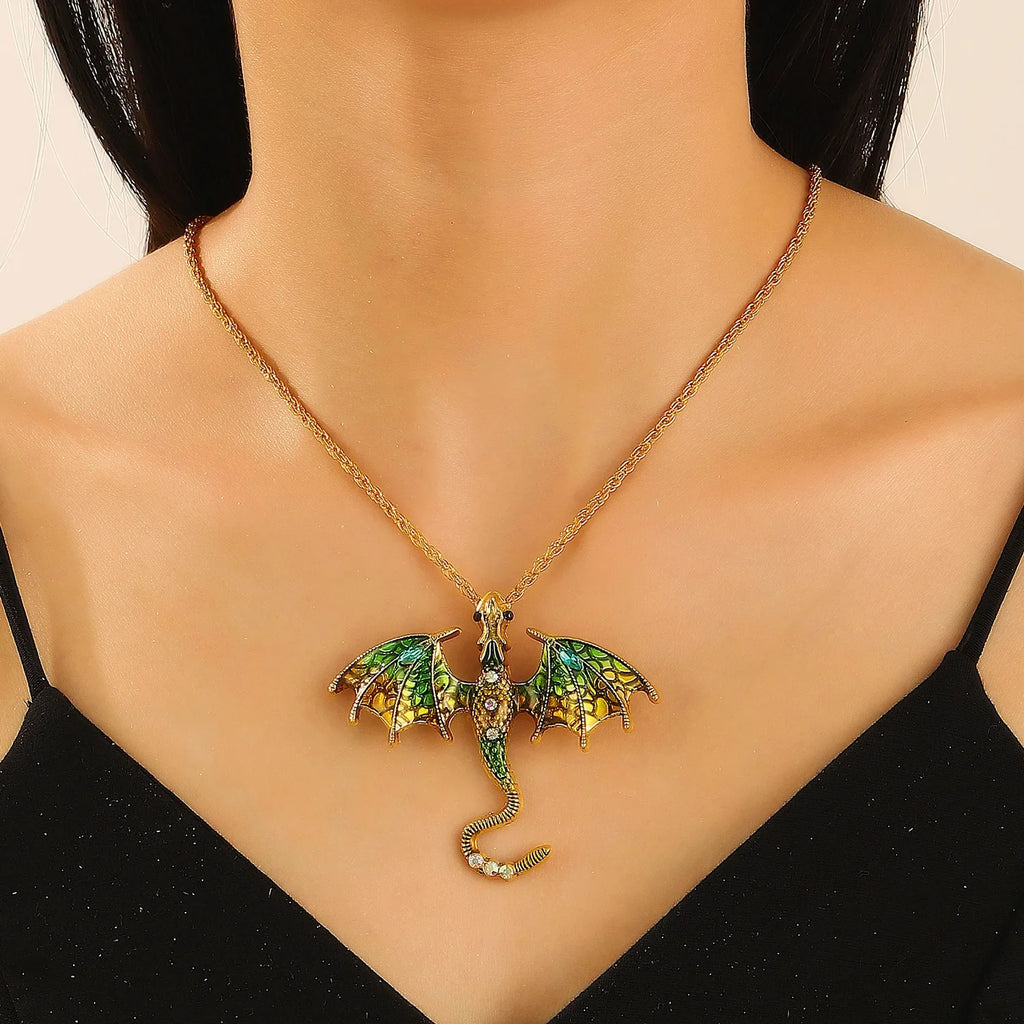 Goth Fly Dragon Pendant Necklace | Punk Snake Chain Choker for Men and Women