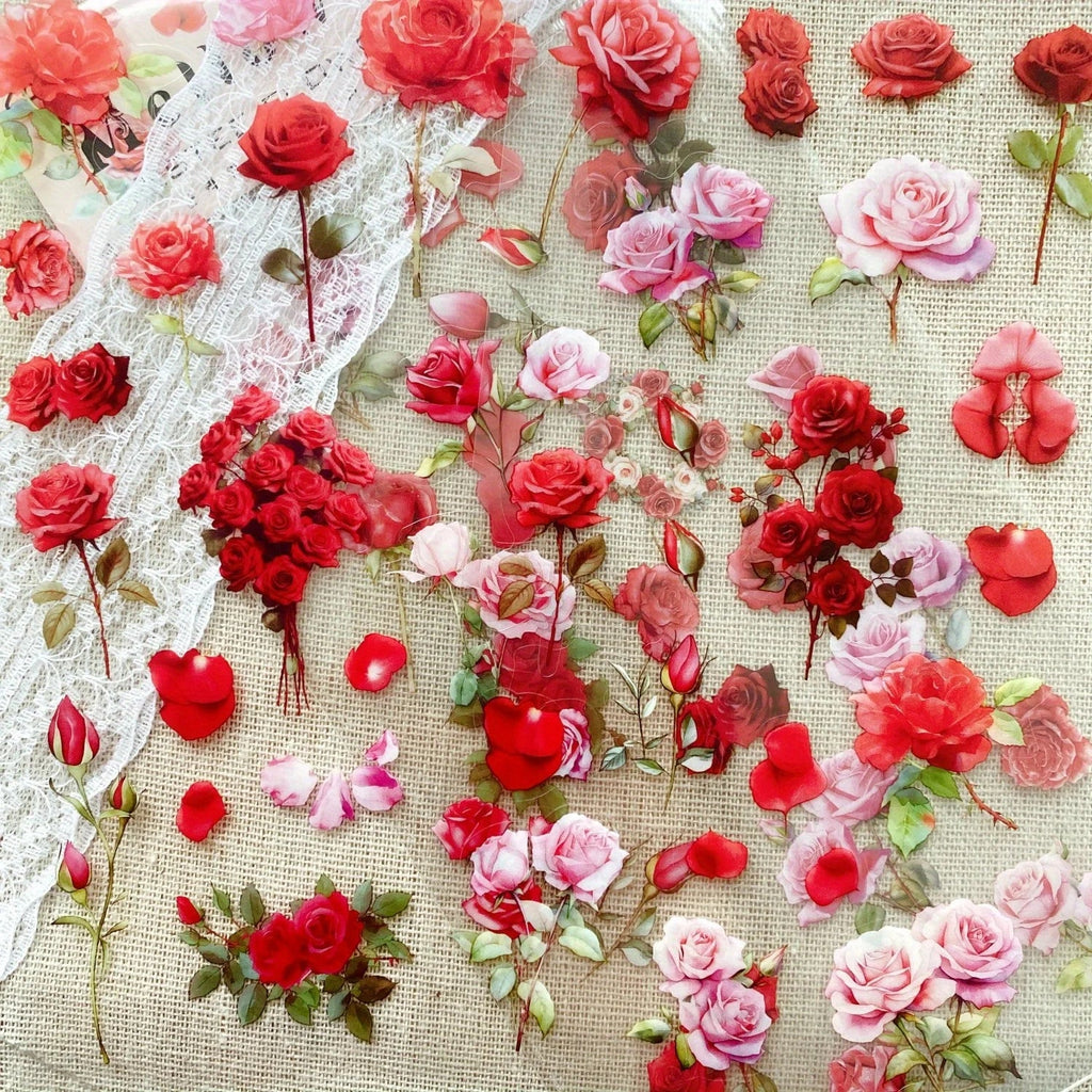 Transparent Flower Stickers Set | 6 Sheets PET Stickers for Scrapbook and Junk Journal