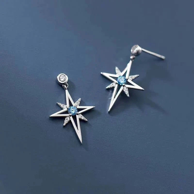 S925 Cubic Zirconia Octagonal Star Earrings | Trendy Silver Stud Earrings for Women