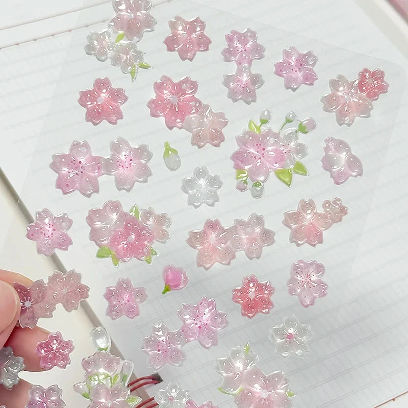Sakura Cherry Blossom Pink 3D Relief Stickers | DIY Scrapbooking Journal Decor
