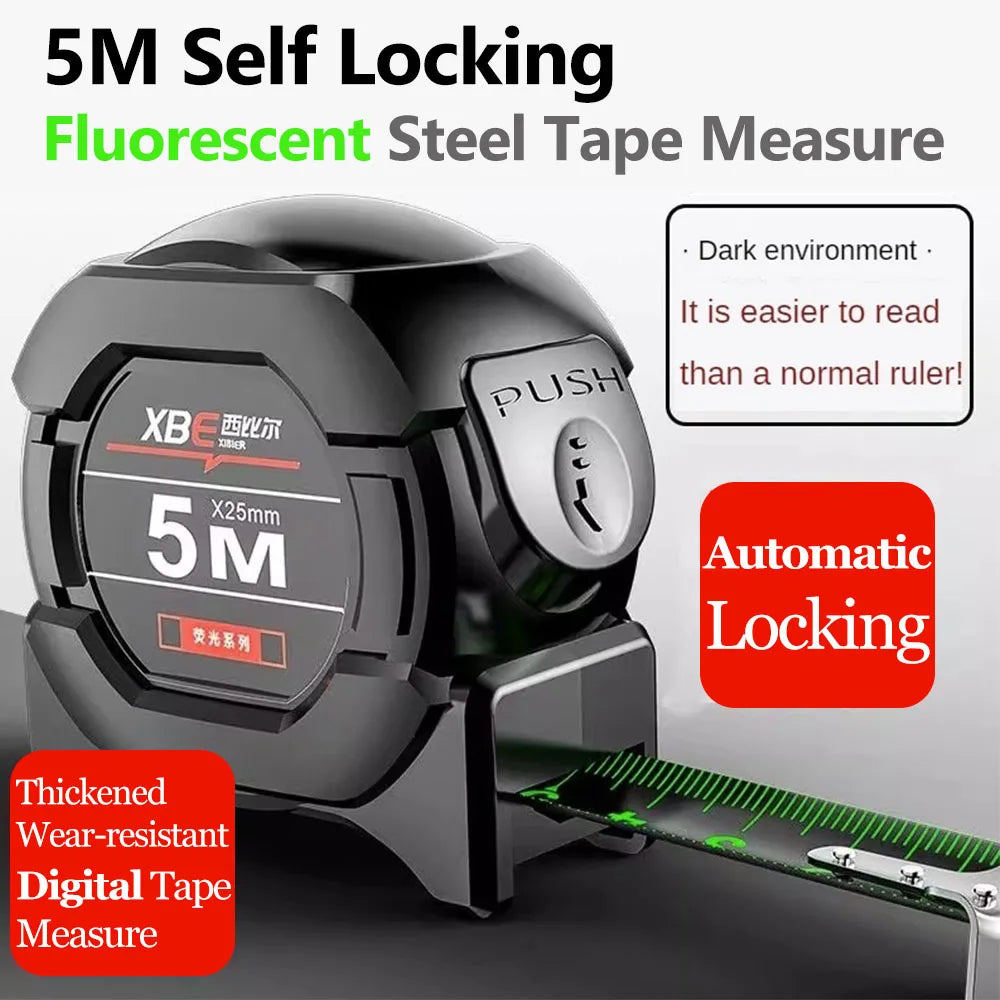 Self Locking Fluorescent Steel Tape Measure | High Precision Waterproof Measuring Tool