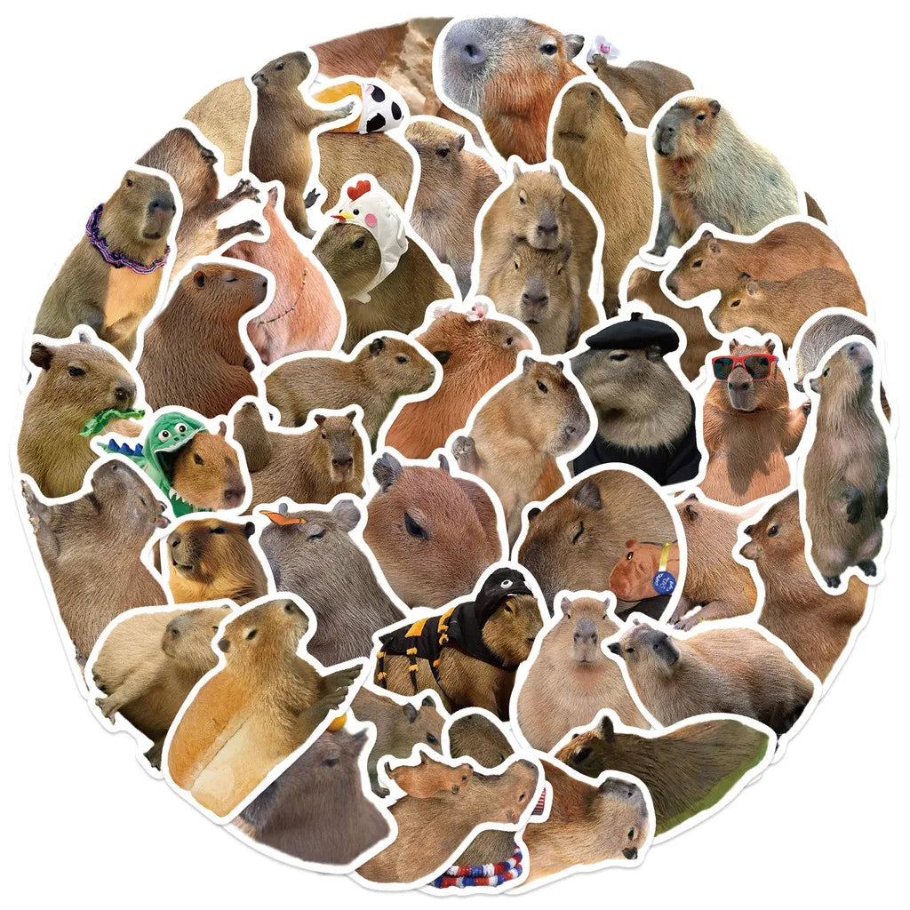 50Pcs Cartoon Capybara Graffiti Stickers | Waterproof Decals for Guitars, Laptops, and Luggage