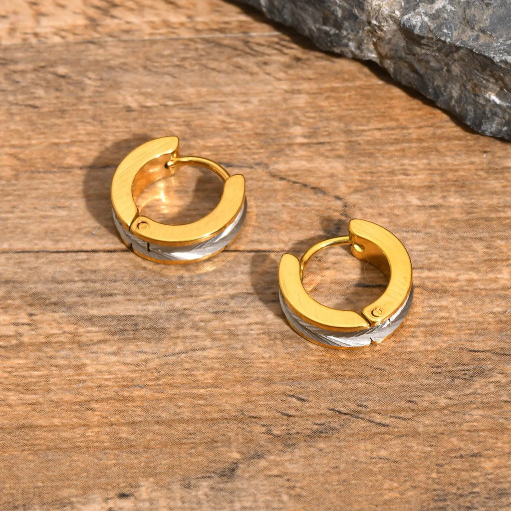 Vnox Stainless Steel Small Hoop Earrings for Men Women | Stylish Two-Tone Metal Huggies