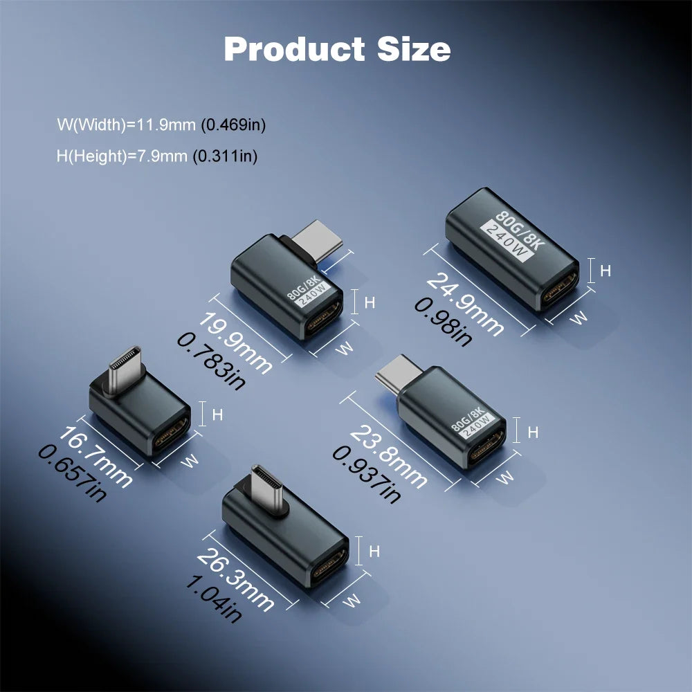 USB4 V2 90 Degree USB-C Angle Adapter | 80Gbps Thunderbolt 5/4/3 Elbow Connector