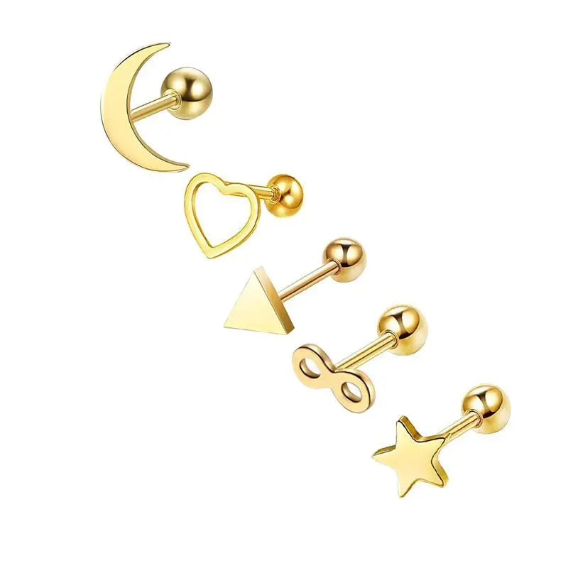 5PCS Heart Tragus Piercing Stud Earring Set | Small Lobe Stud Earrings Cartilage Piercing Helix Jewelry Barbell Stud Piercing Lot