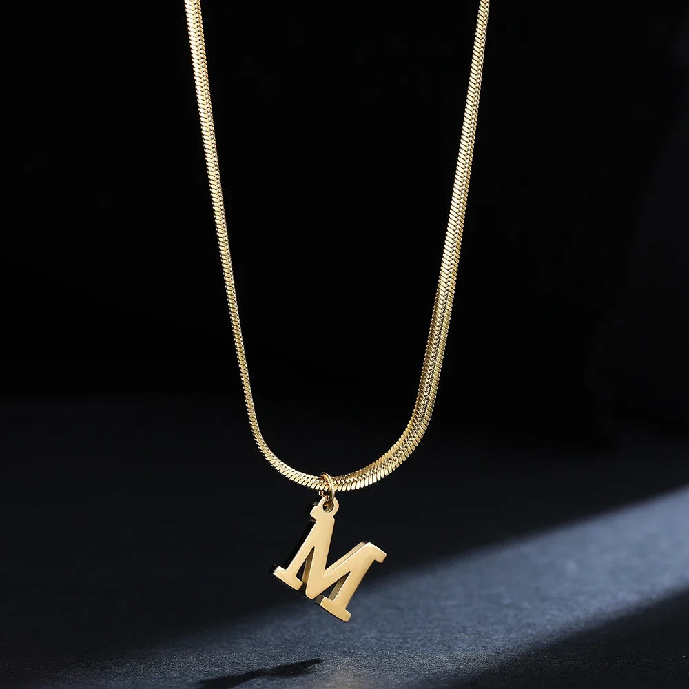 Gold Letter Initial Pendant Necklace | Stainless Steel Snake Chain Jewelry for Women