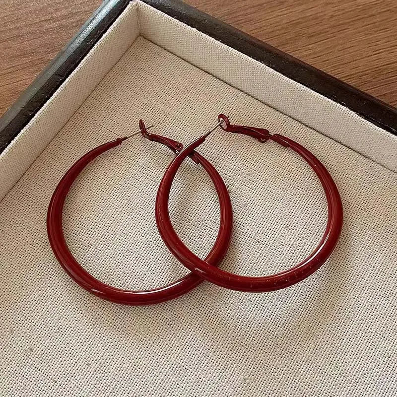 Red Big Round Hoop Earrings for Women | Trendy Geometric Huggie Jewelry