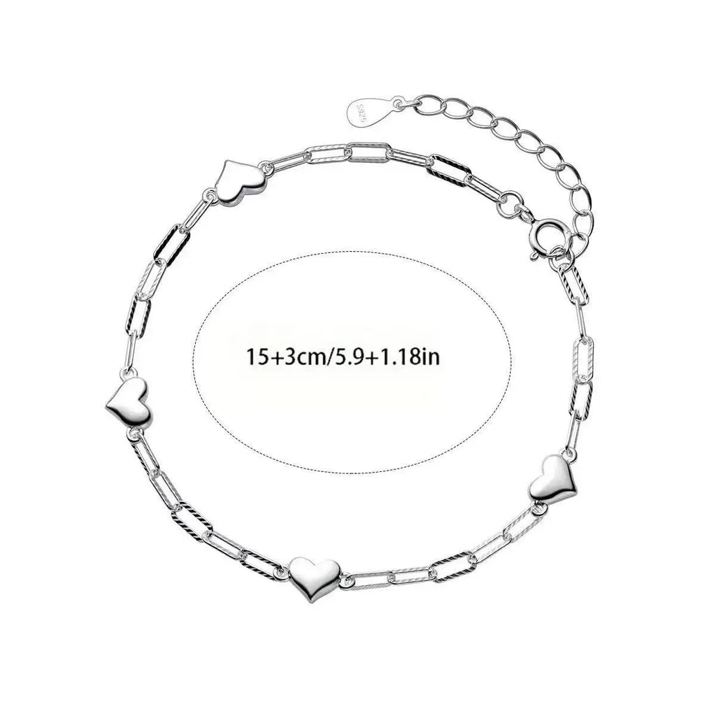 925 Sterling Silver Bracelet | Adjustable Love Heart Charm Jewelry for Women