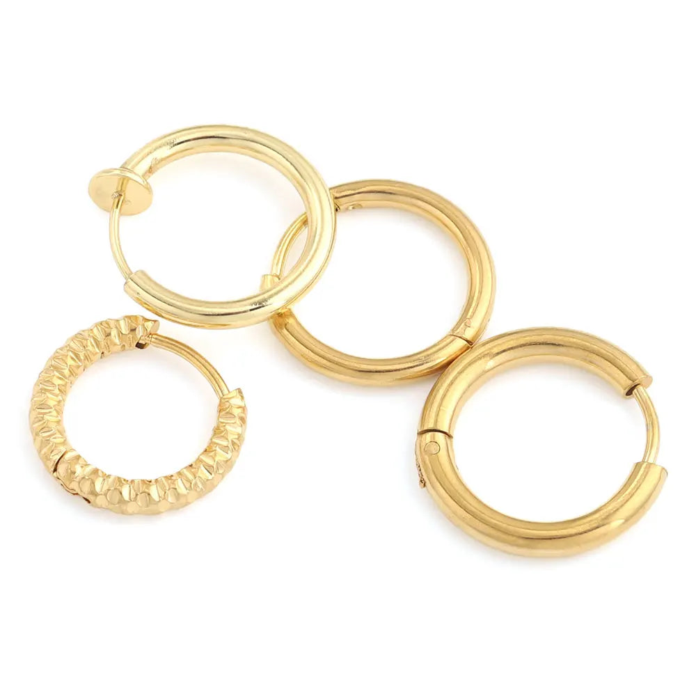 6pcs Stainless Steel Hoop Earrings Set | Hypoallergenic Korean Style Earrings for Women