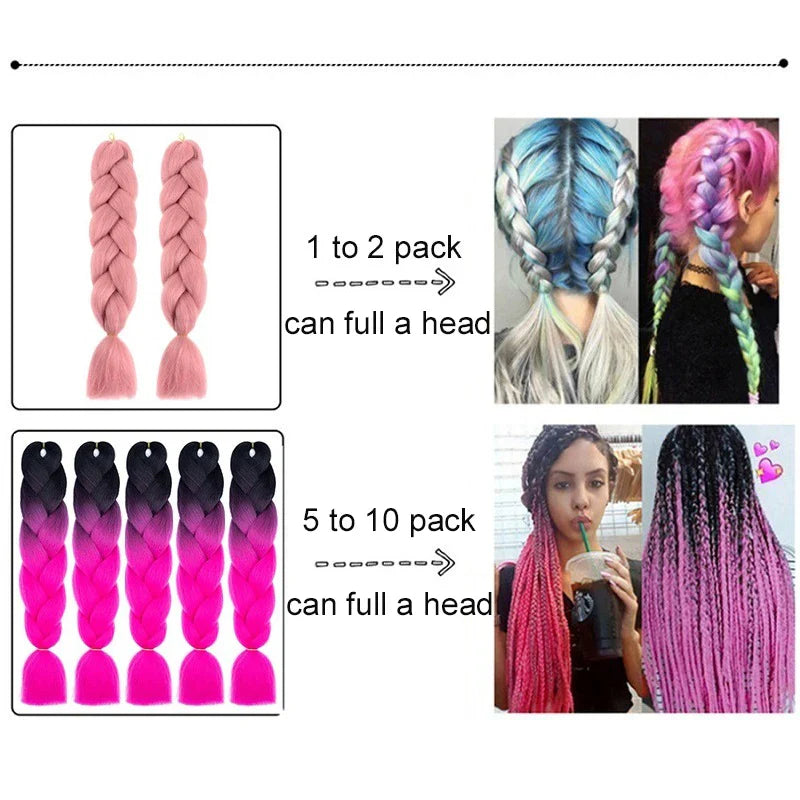Synthetic 24Inch Jumbo Braids Extensions | Long Yaki Straight Braiding Hair Afro Ombre Color Hair for Women