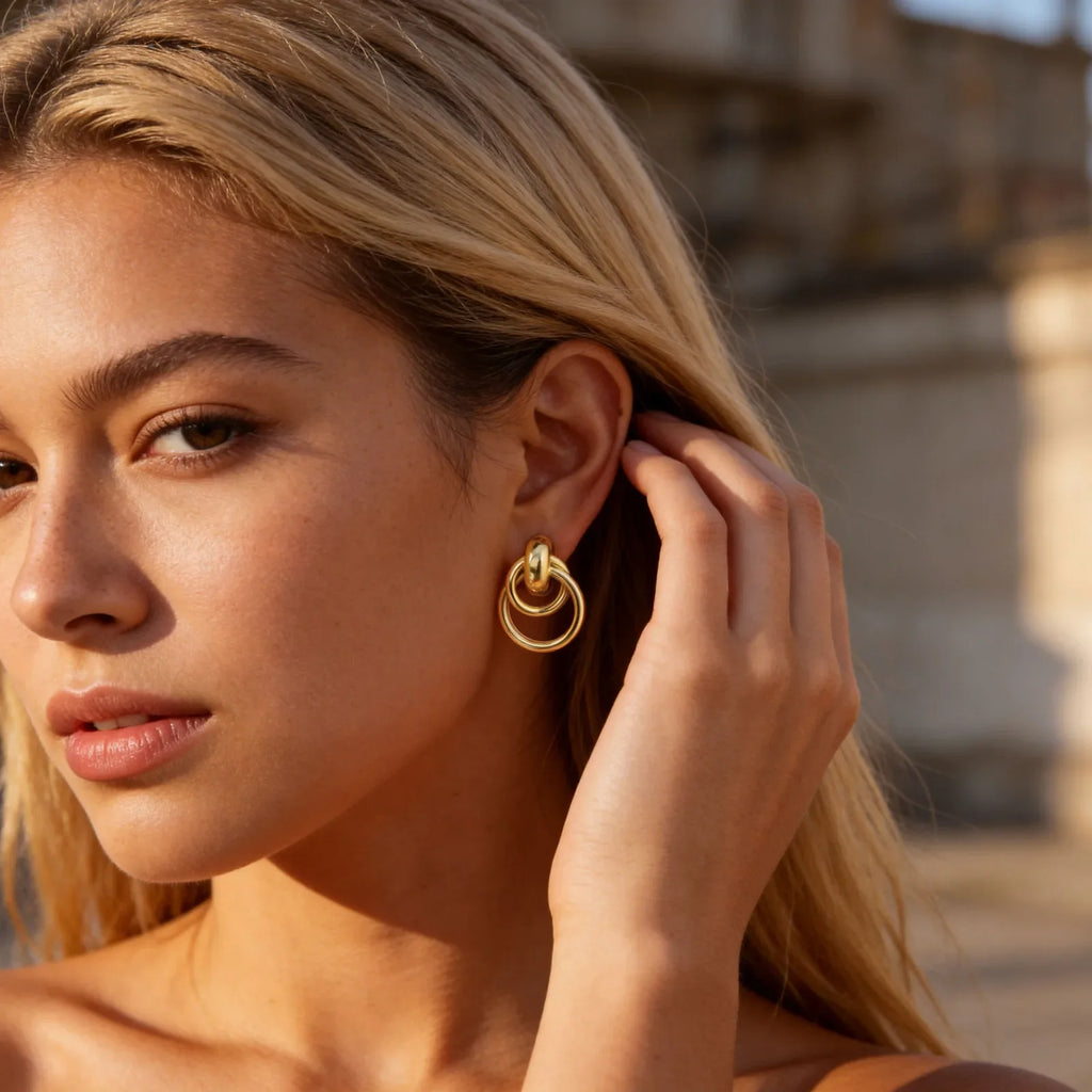 18K Gold Twist Knot Stud Earrings | Geometric Textured Screw-Back Earrings for Women