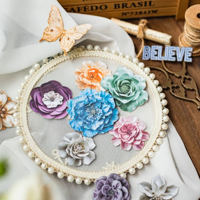20pcs Hard Card Flower Stickers for Scrapbooking | Floral Craft Decor Set