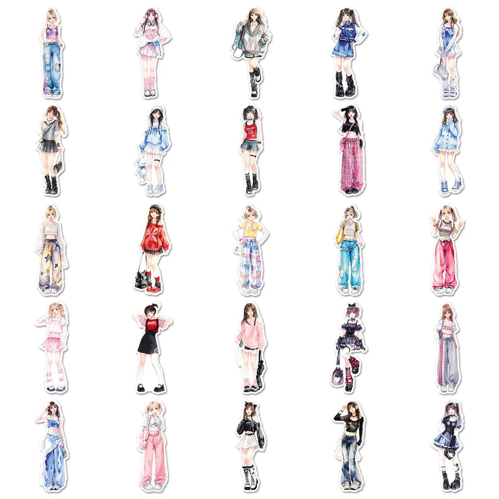 50 Unique Fashion Sticker Set | Trendy Cartoon Decals for Clothing Scrapbooking and DIY Crafts