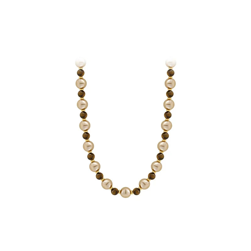 Warm Tiger's Eye Pearl Bead Necklace | Classic Sweater Chain Jewelry