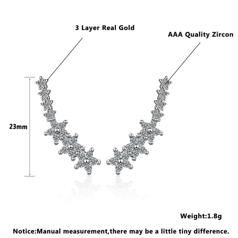 925 Silver Moissanite Climber Earrings | 7 Star Crawler Stud Ear Cuff