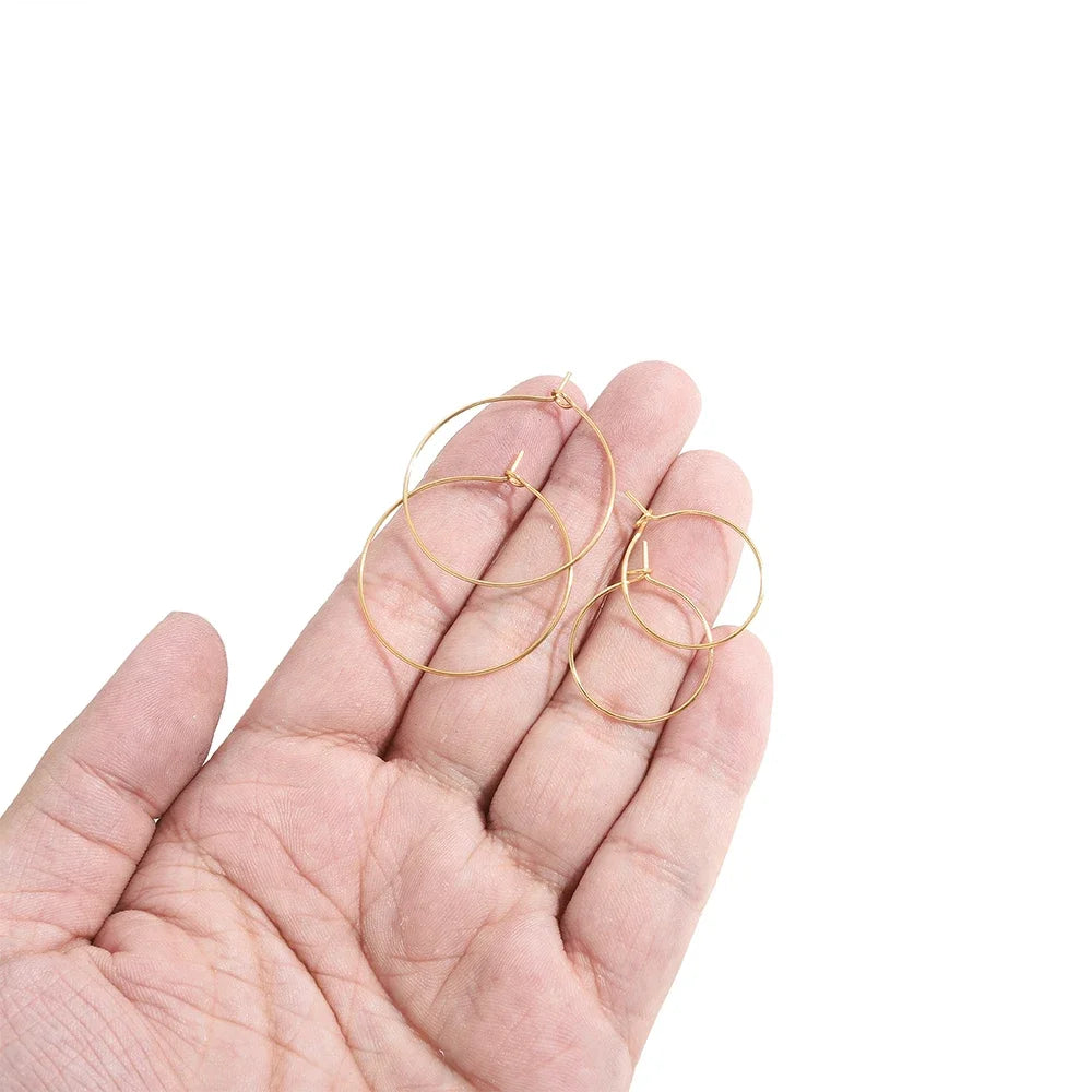 20pcs Stainless Steel Big Circle Hoop Earrings Wires | 18K Gold Plated or Steel Color, 20-40mm