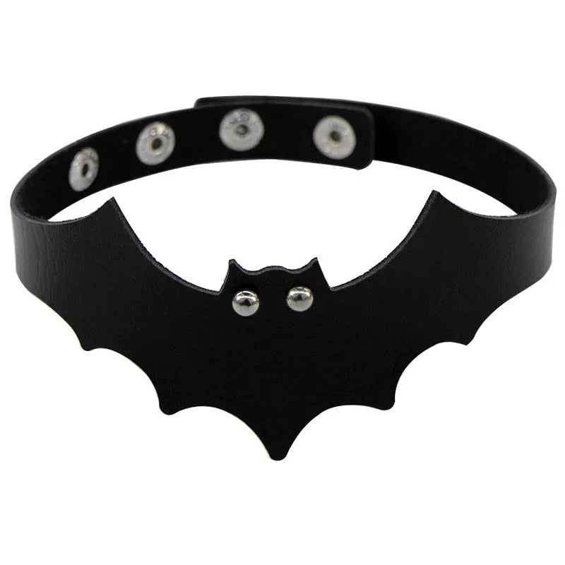 Gothic Bat Heart Lock Punk Choker | Black Leather Collar Necklace