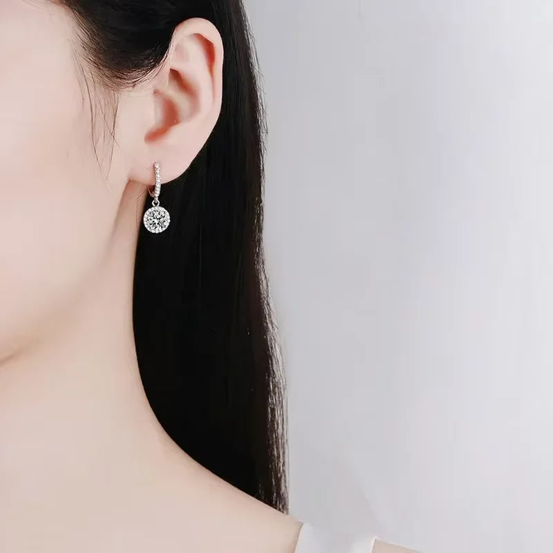 925 Sterling Silver 1 Carat Moissanite Hoop Earrings | Luxury Evening Jewelry for Women