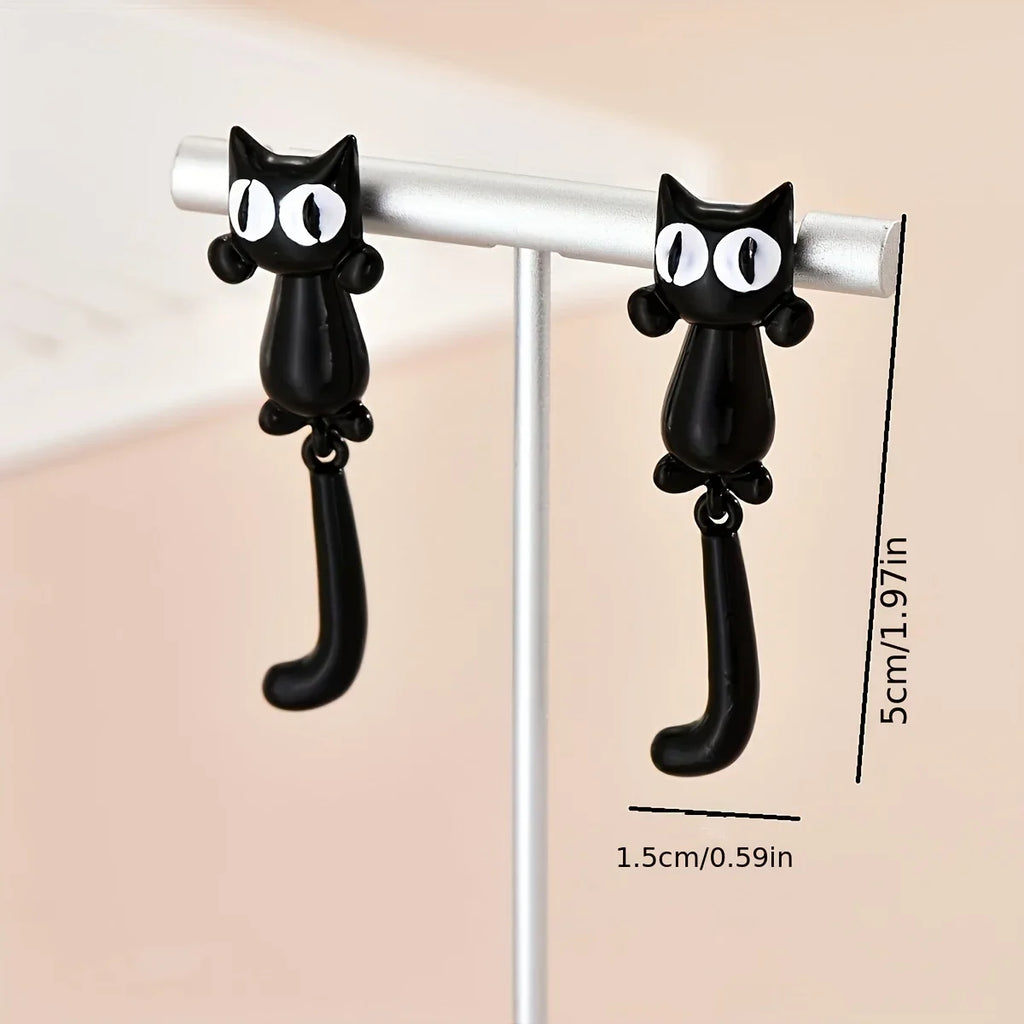 Creative Black Cat Stud Earrings | Punk Style Ear Jacket Set