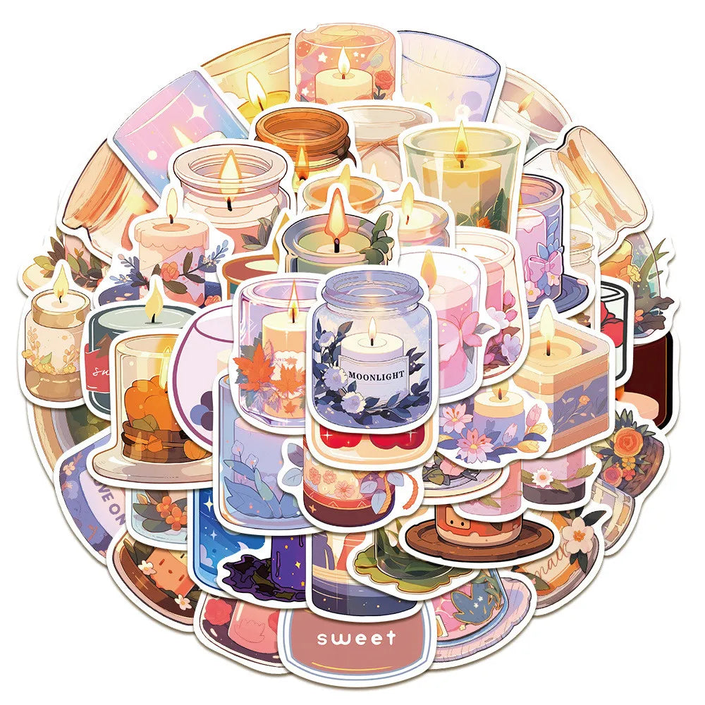 50-Piece Cozy Scented Candle Stickers | Waterproof Decals for Laptops, Notebooks, and Water Bottles