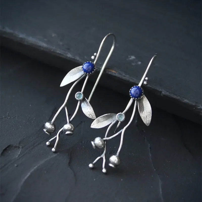 Silver blueberry earrings | Elven style botanical drop earrings